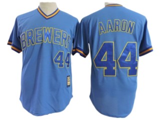 Milwaukee Brewers #44 Hank Aaron Light Blue Cooperstown Collection Jersey