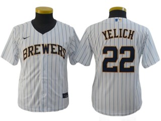 Youth Milwaukee Brewers #22 Christian Yelich Cool Base Jersey - White/Gray/Navy