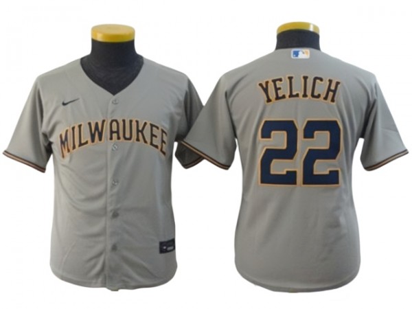 Youth Milwaukee Brewers #22 Christian Yelich Cool Base Jersey - White/Gray/Navy