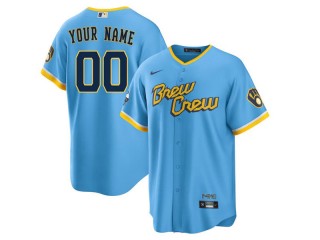 Custom Milwaukee Brewers Powder Blue City Connect Cool Base Jersey