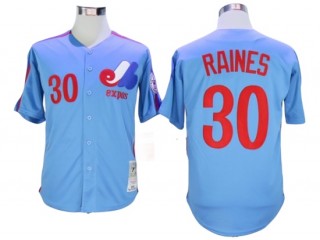 Montreal Expos #30 Tim Raines Blue Throwback Jersey