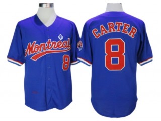 Montreal Expos #8 Gary Carter Blue 1997 BP Button Front Throwback Jersey
