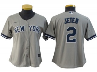Women's New York Yankees #2 Derek Jeter Cool Base Jersey - White/Navy/Gray