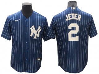 New York Yankees #2 Derek Jeter Blue Pinstripe Cool Base Jersey