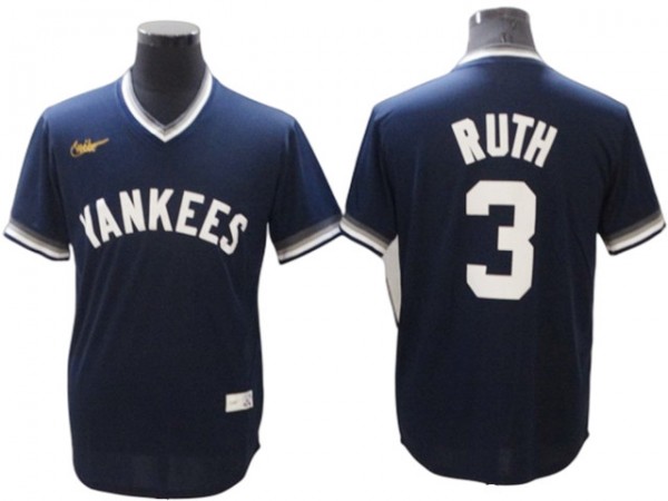 New York Yankees #3 Babe Ruth Navy Cooperstown Collection Cool Base Jersey
