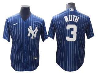 New York Yankees #3 Babe Ruth Blue Pinstripe Cool Base Jersey