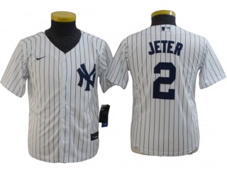 Youth New York Yankees #2 Derek Jeter Cool Base Player Name Jersey-White/Navy/Gray
