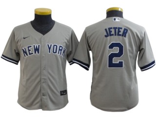 Youth New York Yankees #2 Derek Jeter Cool Base Player Name Jersey-White/Navy/Gray