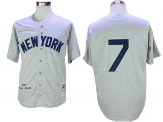 New York Yankees #7 Mickey Mantle Gray 1952 Road Throwback Jersey