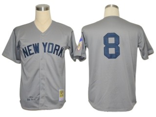 New York Yankees #8 Yogi Berra Gray 1951 Road Throwback Jersey