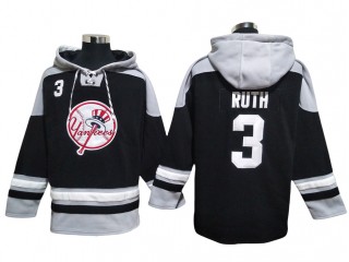 New York Yankees #3 Babe Ruth Black Pullover Hoodie
