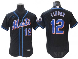 New York Mets #12 Francisco Lindor Black Flex Base Jersey