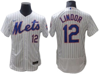 New York Mets #12 Francisco Lindor White Home Flex Base Jersey