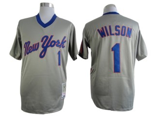 New York Mets #1 Mookie Wilson Gray 1987 Throwback Jersey