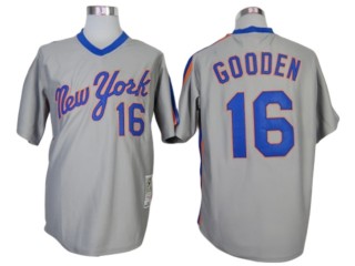 New York Mets #16 Dwight Gooden Gray 1987 Throwback Jersey