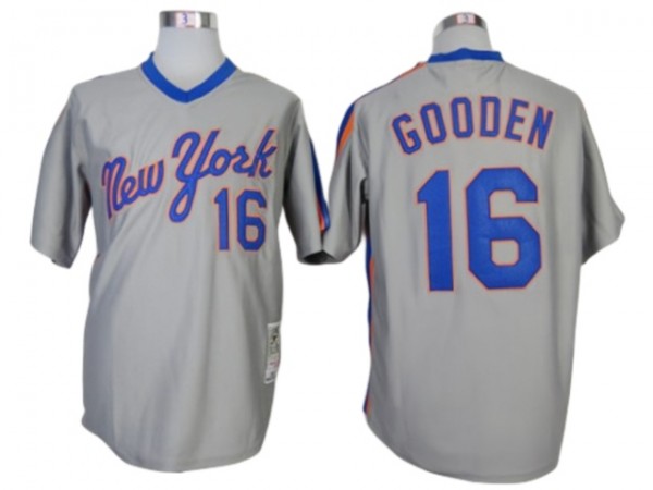 New York Mets #16 Dwight Gooden Gray 1987 Throwback Jersey