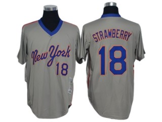 New York Mets #18 Darryl Strawberry Gray 1987 Throwback Jersey