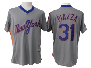 New York Mets #31 Mike Piazza Gray Cooperstown Collection Throwback Jersey