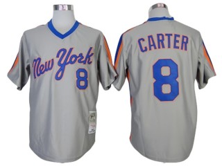 New York Mets #8 Gary Carter Gray 1987 Throwback Jersey