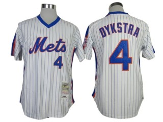 New York Mets #4 Lenny Dykstra White Pinstripe 1986 Throwback Jersey