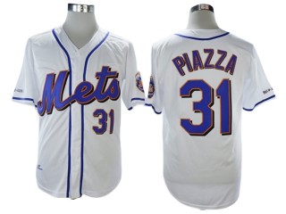 New York Mets #31 Mike Piazza White Throwback Jersey