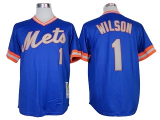 New York Mets #1 Mookie Wilson Blue Throwback Jersey