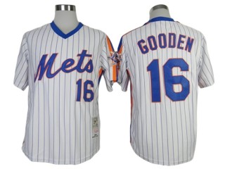 New York Mets #16 Dwight Gooden White Pinstripe 1986 Throwback Jersey