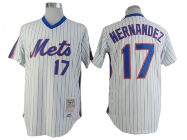 New York Mets #17 Keith Hernandez White Pinstripe 1986 Throwback Jersey