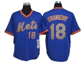 New York Mets #18 Darryl Strawberry Blue 1985 Throwback Jersey
