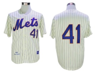 New York Mets #41 Tom Seaver Cream Pinstripe 1969 Throwback Jersey