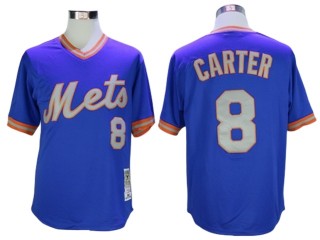 New York Mets #8 Gary Carter Blue 1987 Throwback Jersey