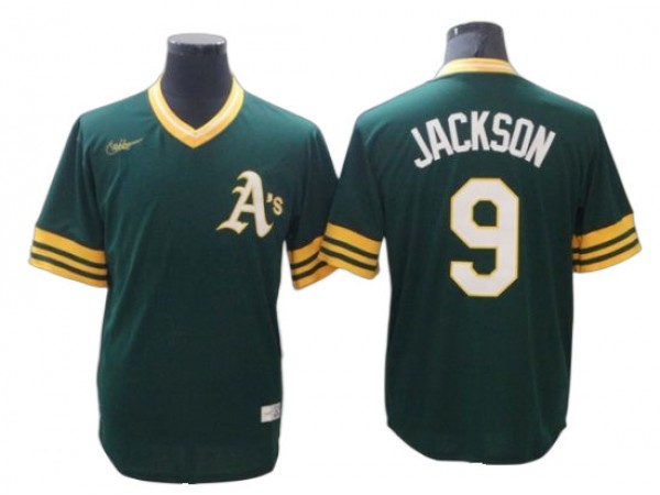 Oakland Athletics #9 Reggie Jackson Kelly Green Road Cooperstown Collection Jersey
