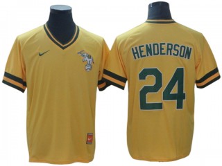 Oakland Athletics #24 Rickey Henderson Gold Cooperstown Collection Legend Jersey