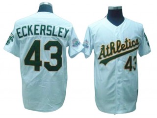 Oakland Athletics #43 Dennis Eckersley White Throwback Jersey