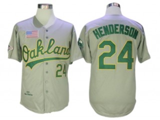 Oakland Athletics #24 Rickey Henderson Gray 1989 Throwback Jersey