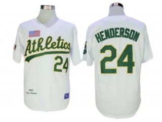 Oakland Athletics #24 Rickey Henderson White 1990 Throwback Jersey