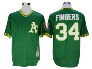 Oakland Athletics #34 Rollie Fingers Green 1976 Throwback Jersey