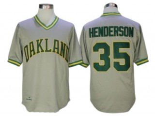 Oakland Athletics #35 Rickey Henderson Gray Throwback Jersey