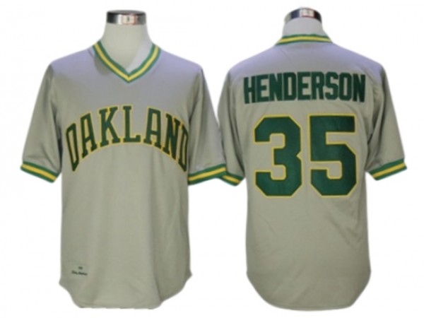 Oakland Athletics #35 Rickey Henderson Gray Throwback Jersey