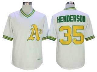 Oakland Athletics #35 Rickey Henderson White 1979 Throwback Jersey