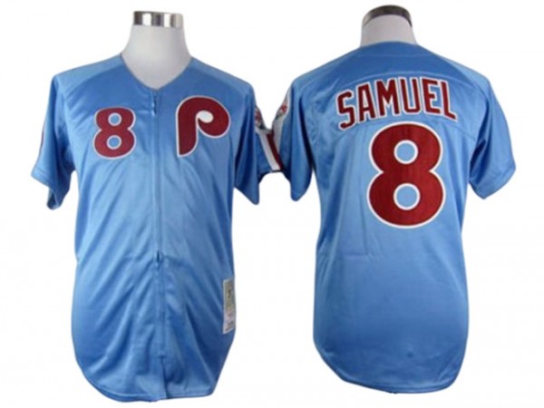 Philadelphia Phillies #8 Juan Samuel Light Blue 1983 Throwback Jersey