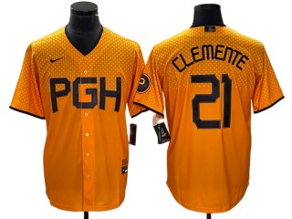 Pittsburgh Pirates #21 Roberto Clemente Gold 2023 City Connect Cool Base Jersey