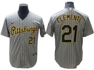 Pittsburgh Pirates #21 Roberto Clemente Gray Pinstripe Cool Base Jersey