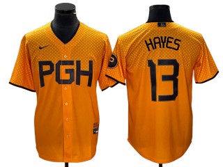 Pittsburgh Pirates #13 Ke'Bryan Hayes Gold 2023 City Connect Cool Base Jersey