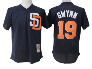San Diego Padres #19 Tony Gwynn Navy Cooperstown Mesh Batting Practice Jersey