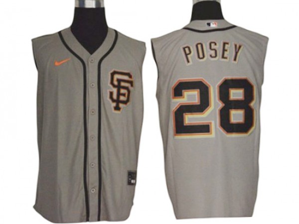 San Francisco Giants #28 Buster Posey Gray Sleeveless Cool Base Jersey