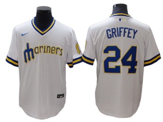 Seattle Mariners #24 Ken Griffey Jr. White Cooperstown Collection Jersey