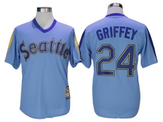 Seattle Mariners #24 Ken Griffey Jr. Light Blue Cooperstown Throwback Jersey
