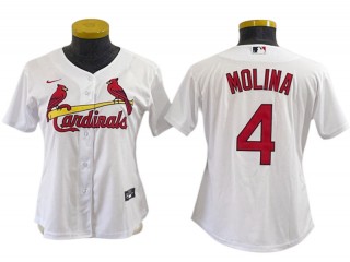 Women's St. Louis Cardinals #4 Yadier Molina Cool Base Jersey - White/Red/Light Blue