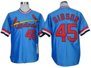 St. Louis Cardinals #45 Bob Gibson Light Blue Throwback Jersey